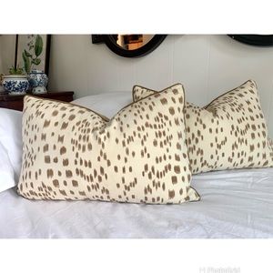 Les Touches Pair Throw Pillows Tan Ivory Custom